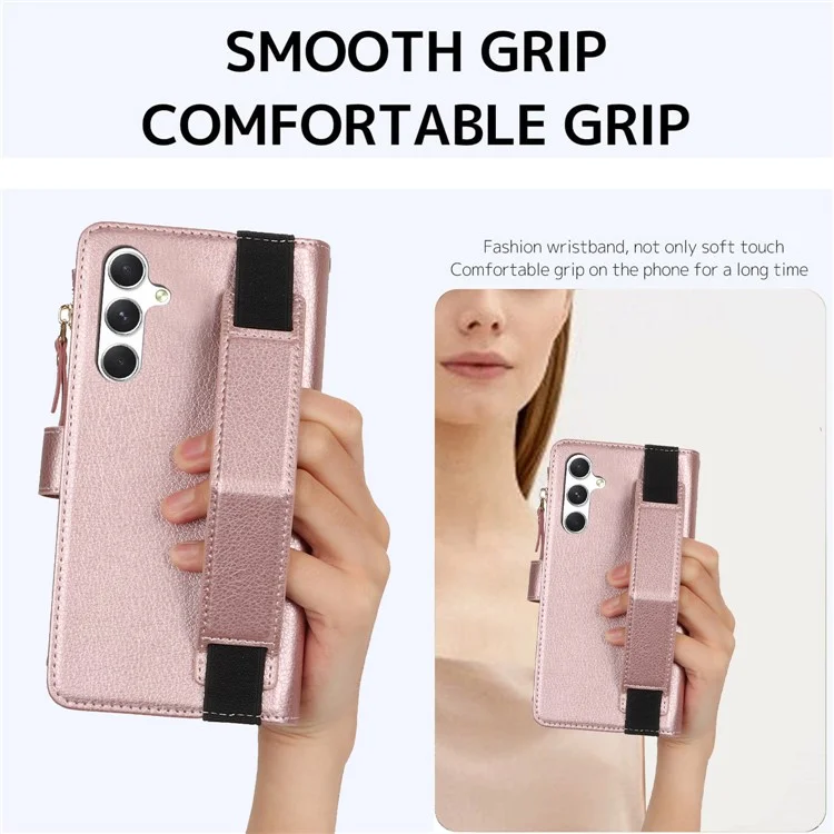 XL-001 Для Samsung Galaxy S24 Case Zipper Pocket Bristant Stand Cover Phone Cover - Розовый