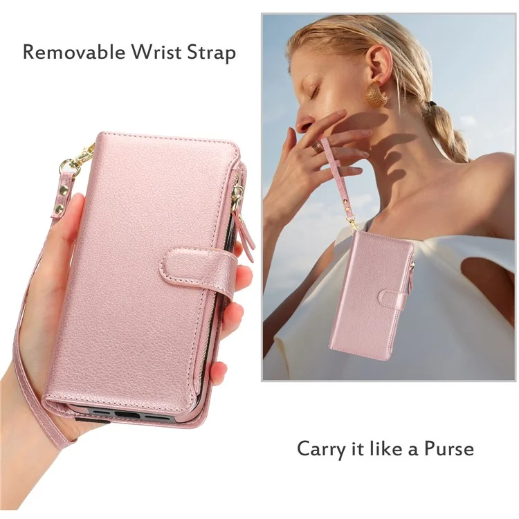 XL-001 Для Samsung Galaxy S24 Case Zipper Pocket Bristant Stand Cover Phone Cover - Розовый