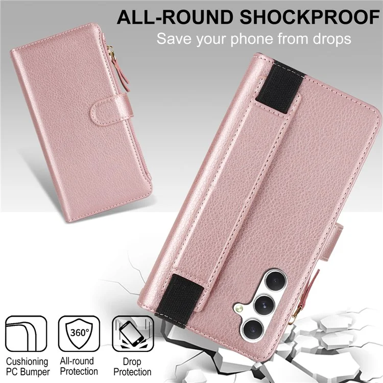 XL-001 Для Samsung Galaxy S24 Case Zipper Pocket Bristant Stand Cover Phone Cover - Розовый