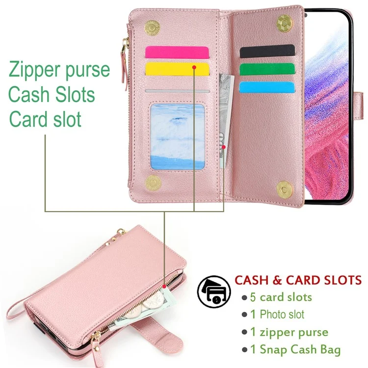 XL-001 Для Samsung Galaxy S24 Case Zipper Pocket Bristant Stand Cover Phone Cover - Розовый