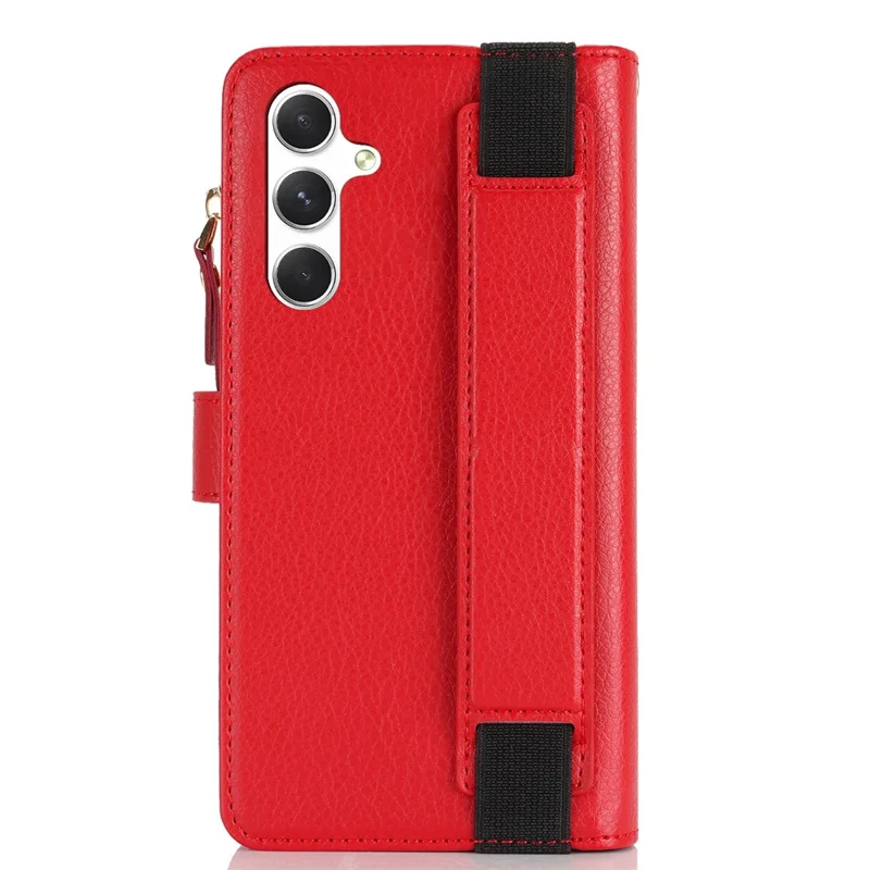 XL-001 For Samsung Galaxy S24+ Case Zipper Pocket Wristband Stand Leather Phone Cover - Red