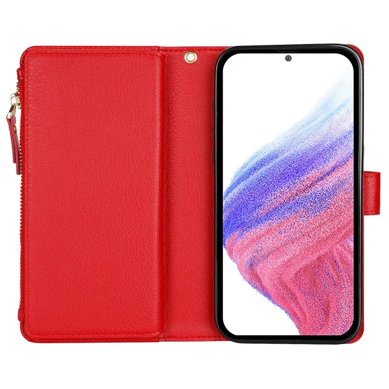 XL-001 For Samsung Galaxy S24+ Case Zipper Pocket Wristband Stand Leather Phone Cover - Red