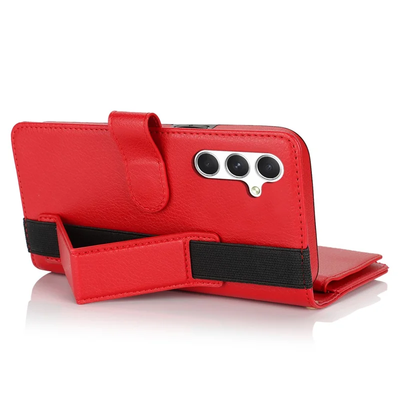 XL-001 For Samsung Galaxy S24+ Case Zipper Pocket Wristband Stand Leather Phone Cover - Red
