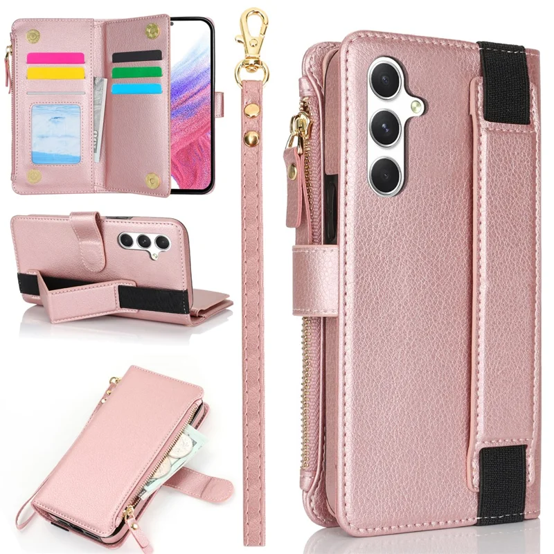 XL-001 For Samsung Galaxy S24+ Case Zipper Pocket Wristband Stand Leather Phone Cover - Pink