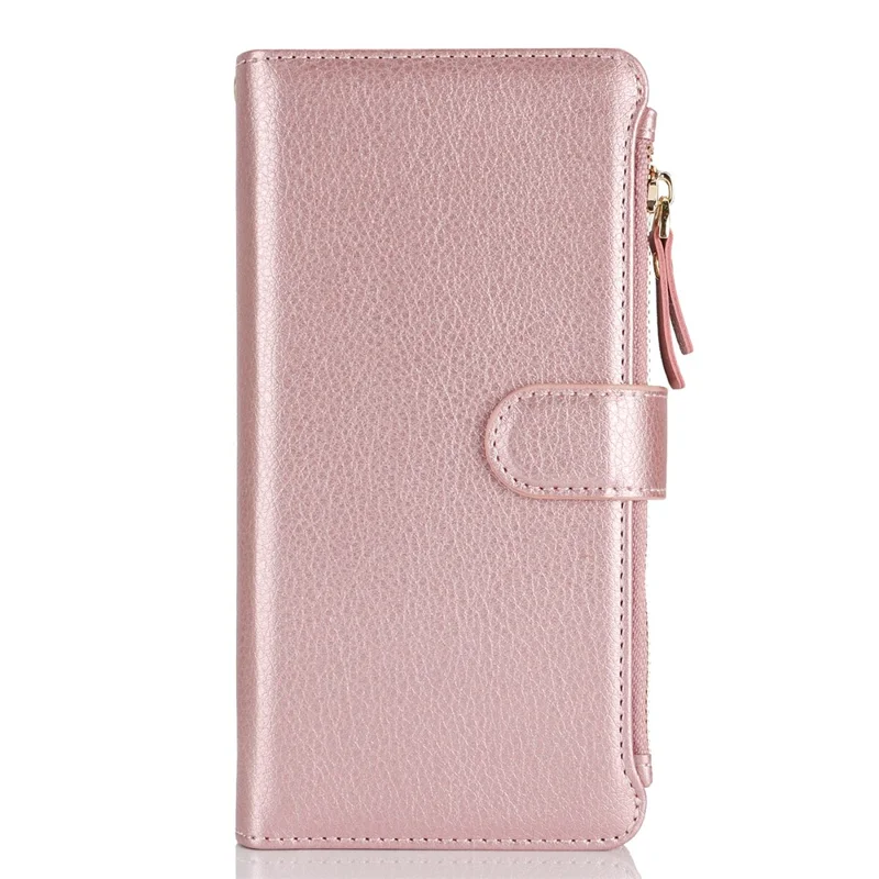 XL-001 For Samsung Galaxy S24+ Case Zipper Pocket Wristband Stand Leather Phone Cover - Pink