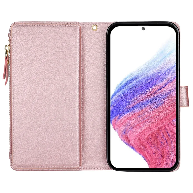 XL-001 For Samsung Galaxy S24+ Case Zipper Pocket Wristband Stand Leather Phone Cover - Pink