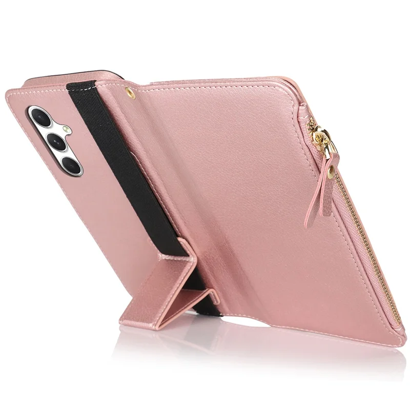 XL-001 For Samsung Galaxy S24+ Case Zipper Pocket Wristband Stand Leather Phone Cover - Pink