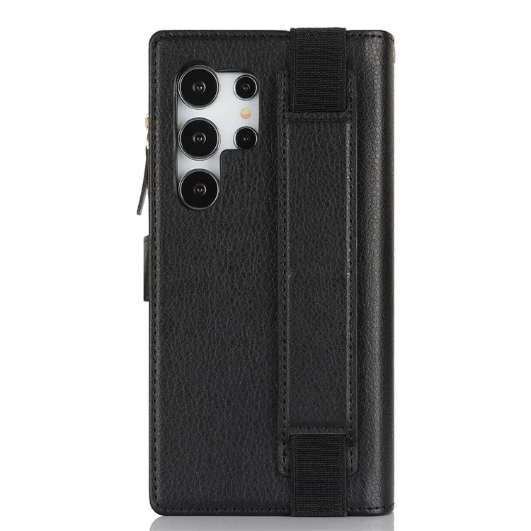 XL-001 Per Samsung Galaxy S24 Ultra Case Zipper Pocket Wristband Stand Leather Phone Cover - Nero