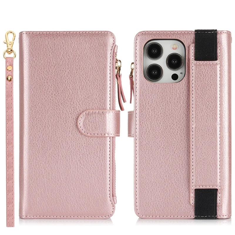 XL-001 Para Iphone 15 Pro Max Case Case Zipper Pocket Stand Cover Phone Telephone - Rosa