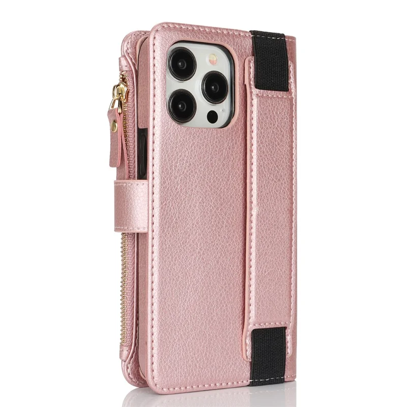 XL-001 Para Iphone 15 Pro Max Case Case Zipper Pocket Stand Cover Phone Telephone - Rosa