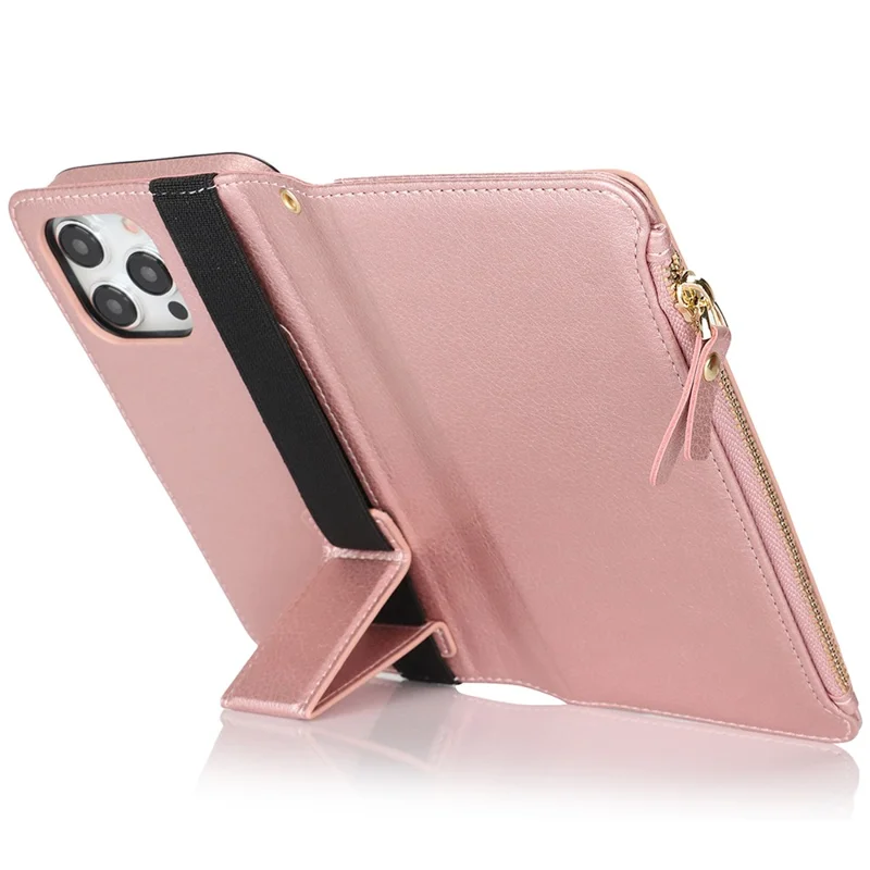 XL-001 Para Iphone 15 Pro Max Case Case Zipper Pocket Stand Cover Phone Telephone - Rosa