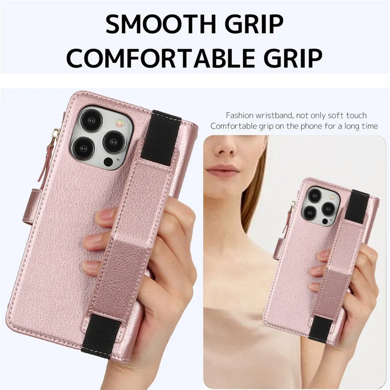 XL-001 Para Iphone 15 Pro Max Case Case Zipper Pocket Stand Cover Phone Telephone - Rosa