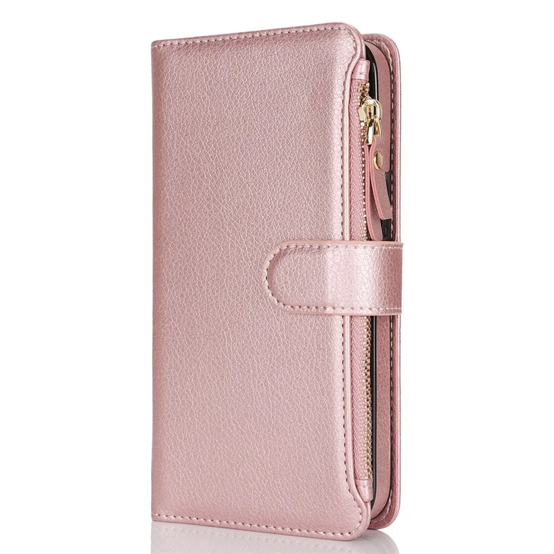 XL-001 For iPhone 16 Plus Case Zipper Pocket Wristband Stand Leather Phone Cover - Pink