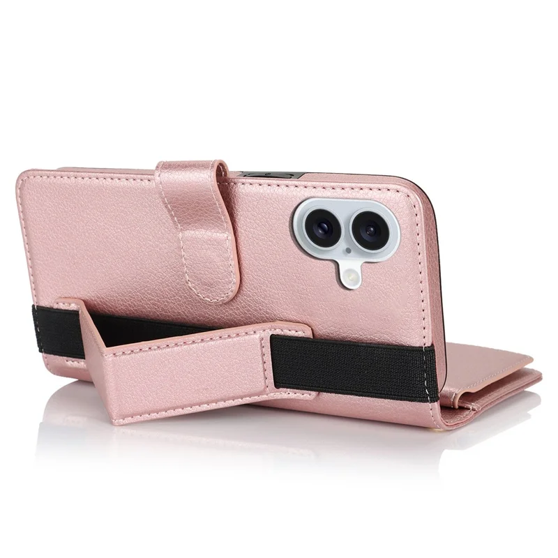 XL-001 For iPhone 16 Plus Case Zipper Pocket Wristband Stand Leather Phone Cover - Pink