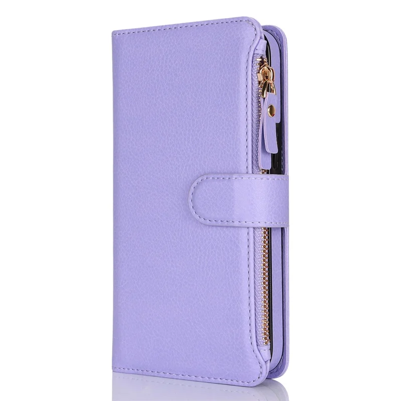 XL-001 For iPhone 16 Pro Max Case Zipper Pocket Wristband Stand Leather Phone Cover - Purple