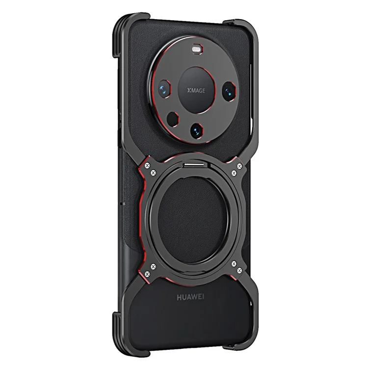 Für Huawei Mate 60 Kickstand Case Metal Bumper Magnetische Handyhülle - Schwarz / Rot