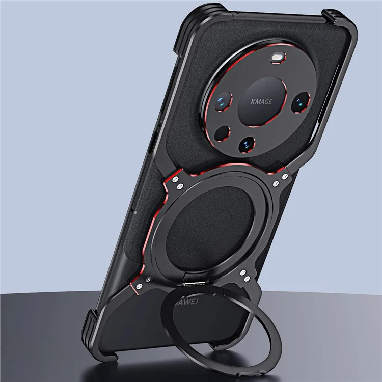 Für Huawei Mate 60 Kickstand Case Metal Bumper Magnetische Handyhülle - Schwarz / Rot
