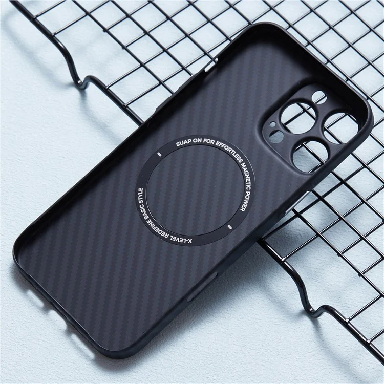 Niveau x Pour Iphone 16 Pro Max Magnetic Case Ultra-Thin PC Hard Phone Cover Texture en Fibre de Carbone - Noir