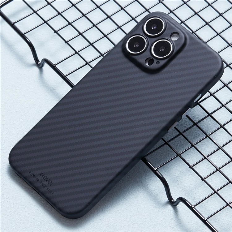 Niveau x Pour Iphone 16 Pro Max Magnetic Case Ultra-Thin PC Hard Phone Cover Texture en Fibre de Carbone - Noir