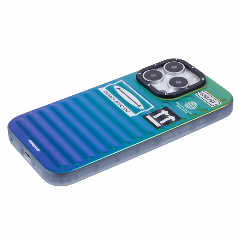 YOUNGKIT For iPhone 16 Pro Max Case Suitcase Style TPU + Aluminium Alloy Laser Gradient Phone Cover - Orange / Green / Blue