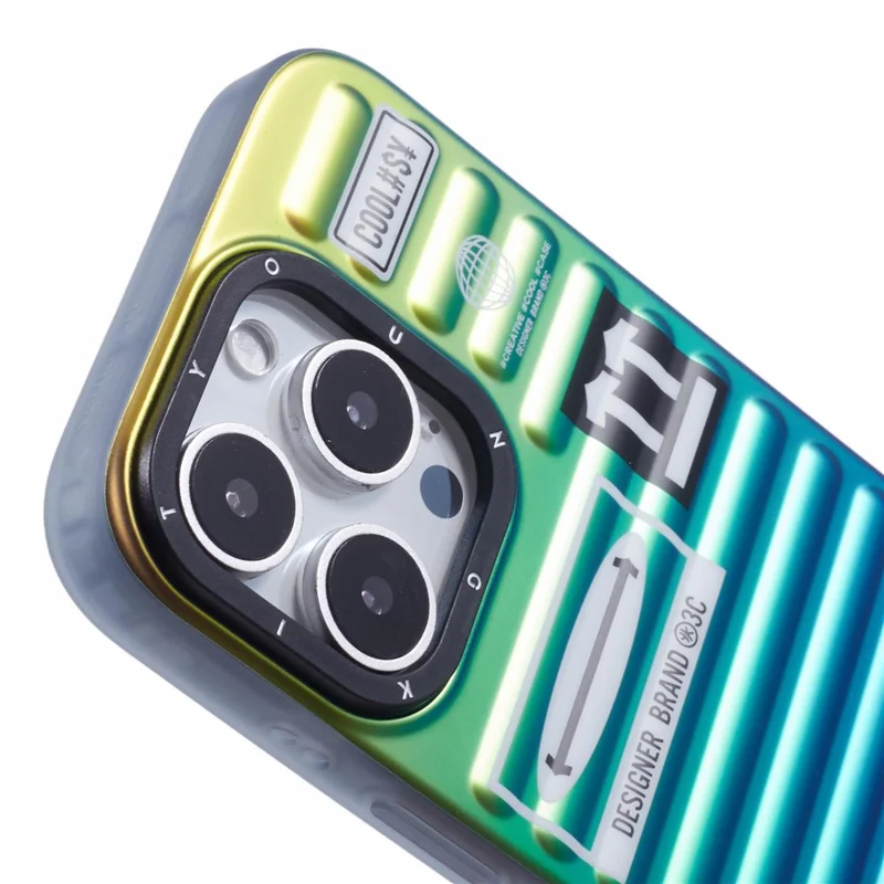 YOUNGKIT For iPhone 16 Pro Max Case Suitcase Style TPU + Aluminium Alloy Laser Gradient Phone Cover - Orange / Green / Blue