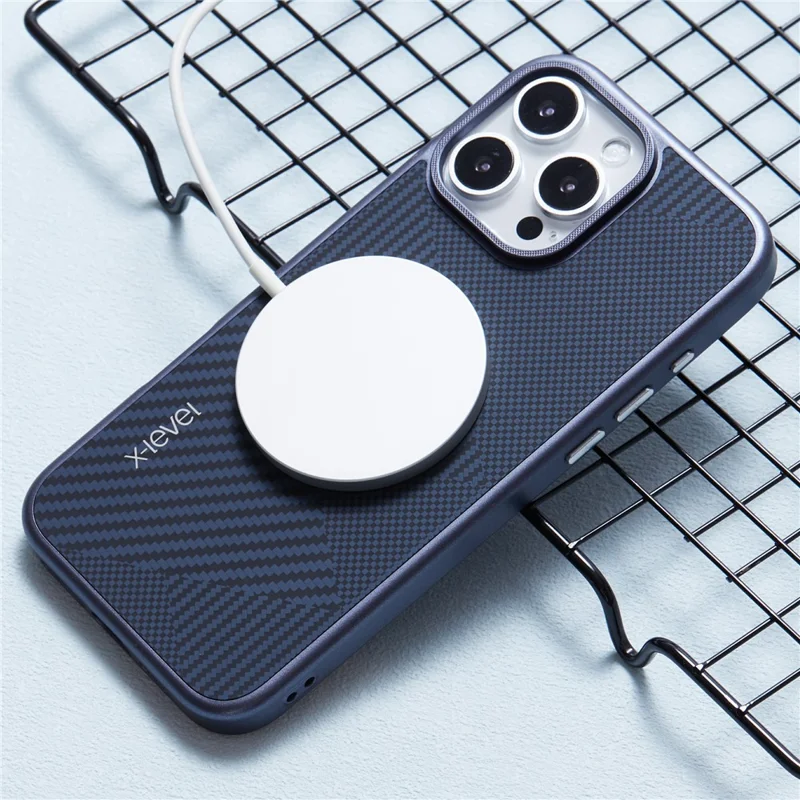 Étui magnétique X-LEVEL pour iPhone 16 Pro Max Texture en épissure rhomboïdale en polycarbonate dur - Bleu