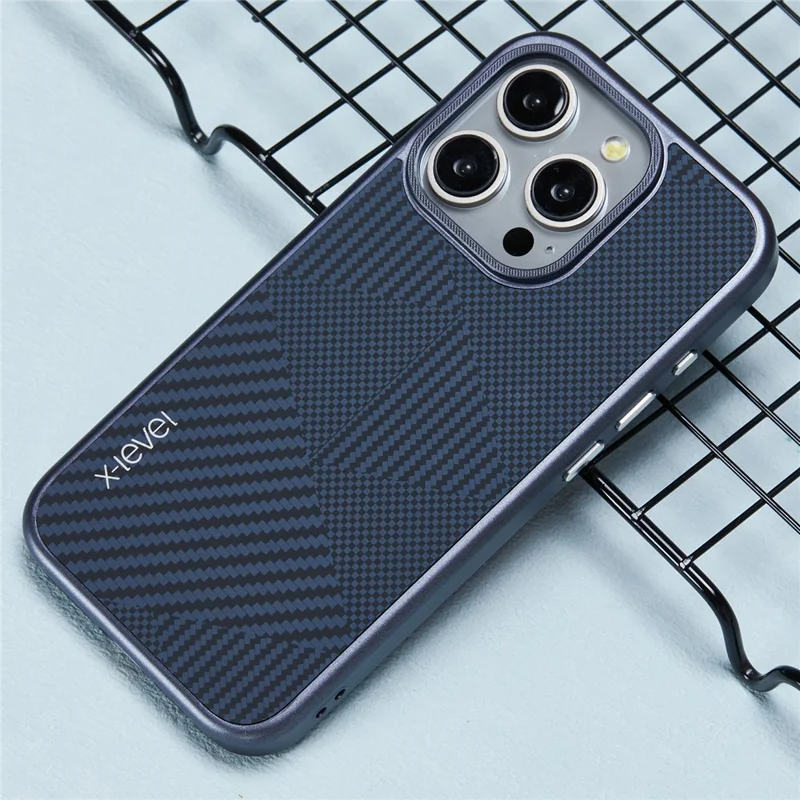 Étui magnétique X-LEVEL pour iPhone 16 Pro Max Texture en épissure rhomboïdale en polycarbonate dur - Bleu