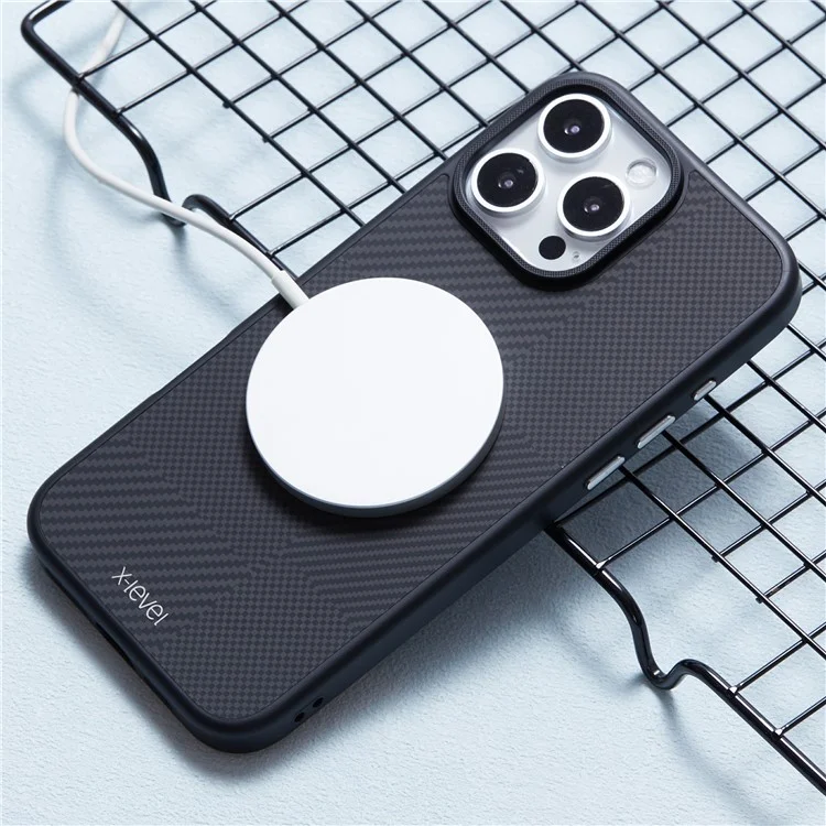 X-LEVEL Für iPhone 16 Pro Magnetisches Etui Harte PC-Handyhülle Carbon Nano-Faser-Textur - Schwarz