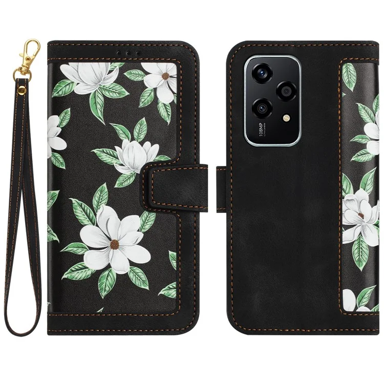 For Honor 200 Lite Case PU Leather Floral Phone Cover with Card Slots - Black