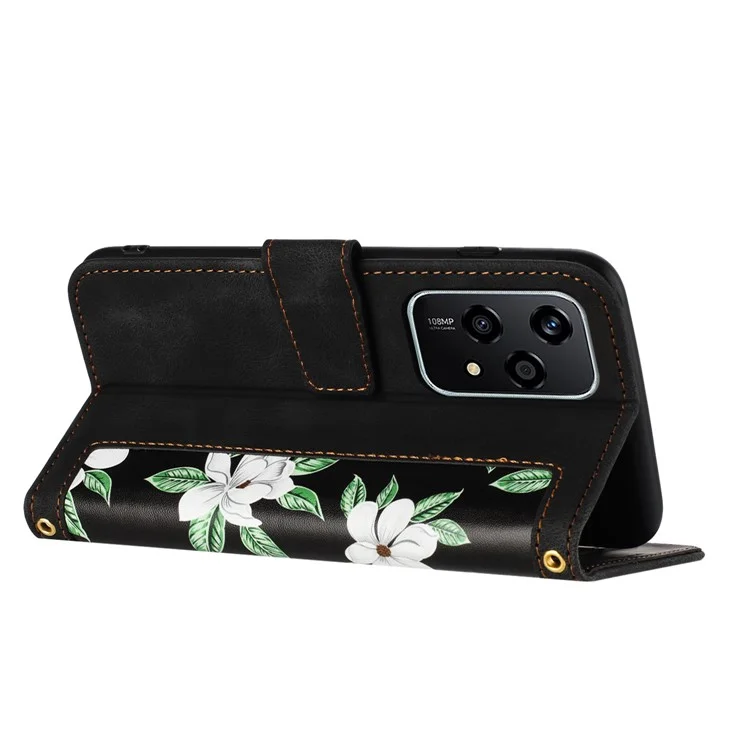 For Honor 200 Lite Case PU Leather Floral Phone Cover with Card Slots - Black