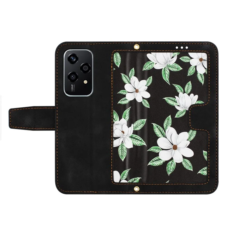For Honor 200 Lite Case PU Leather Floral Phone Cover with Card Slots - Black