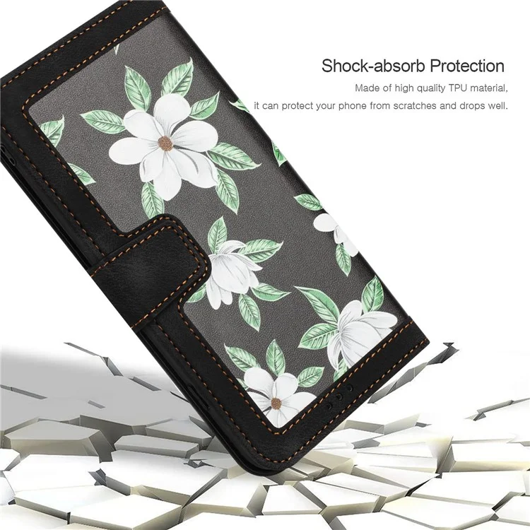 For Honor 200 Lite Case PU Leather Floral Phone Cover with Card Slots - Black