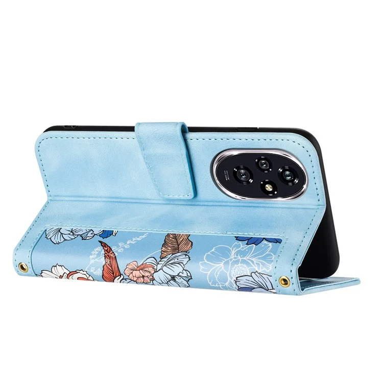 For Honor 200 Pro 5G Case PU Leather Floral Phone Cover with Card Slots - Baby Blue