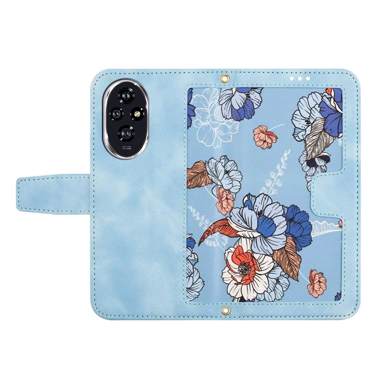 For Honor 200 Pro 5G Case PU Leather Floral Phone Cover with Card Slots - Baby Blue