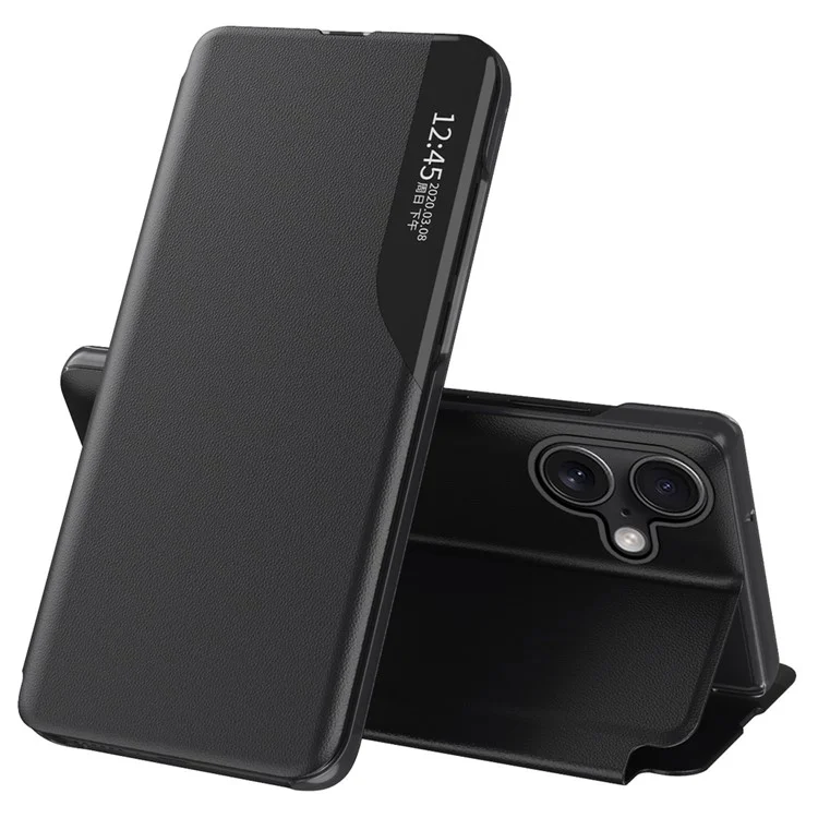 Für iPhone 16 Pro Case Stand Full Protection Leather Phone Cover - Schwarz