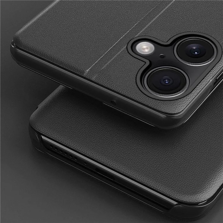 Für iPhone 16 Pro Case Stand Full Protection Leather Phone Cover - Schwarz