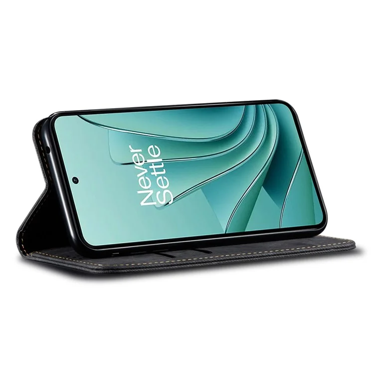 For OnePlus Nord 4 Case Jeans Cloth Texture Anti-Scratch Leather Stand Phone Cover - Black