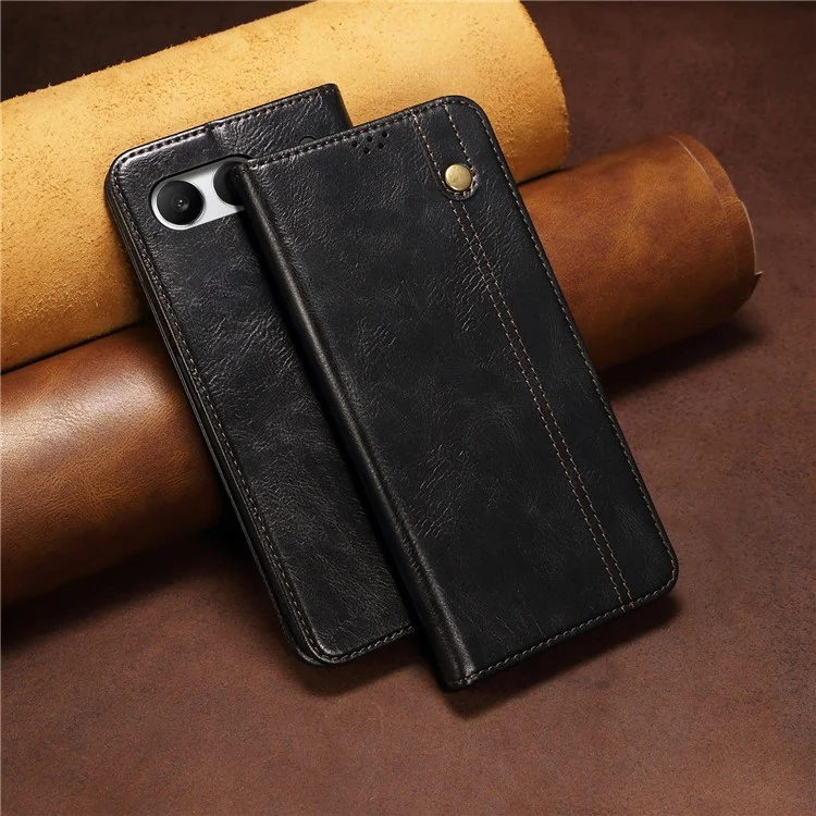 For OnePlus Nord 4 Case Crazy Horse Texture Waxy Leather Wallet Stand Cover - Black