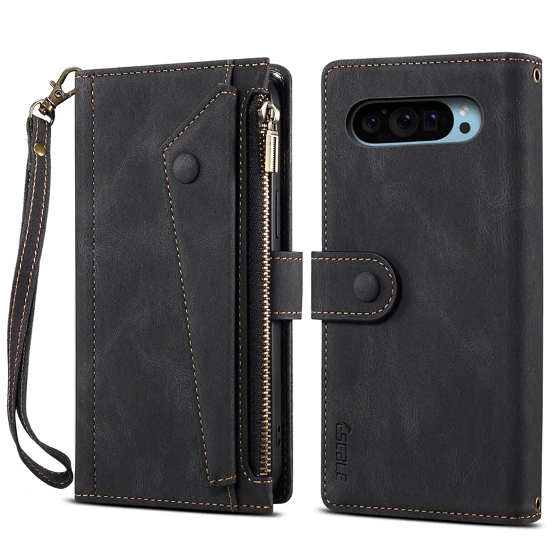 ESEBLE Star Series For Google Pixel 9 / Pixel 9 Pro Case Zipper Wallet Leather Stand Phone Cover - Black