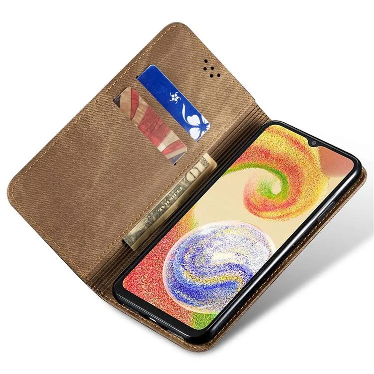 Für Samsung Galaxy A06 Case Jeans Cloth Texture Anti-Scratch Leather Stand Phone Cover - Khaki