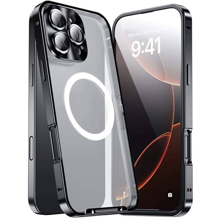 Para iPhone 16 Pro Case Compatível com MagSafe Metal Frame Matte Phone Cover - Preto