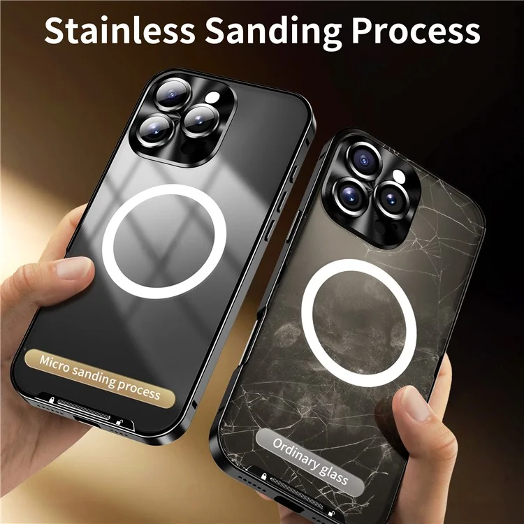 Para iPhone 16 Pro Case Compatível com MagSafe Metal Frame Matte Phone Cover - Preto