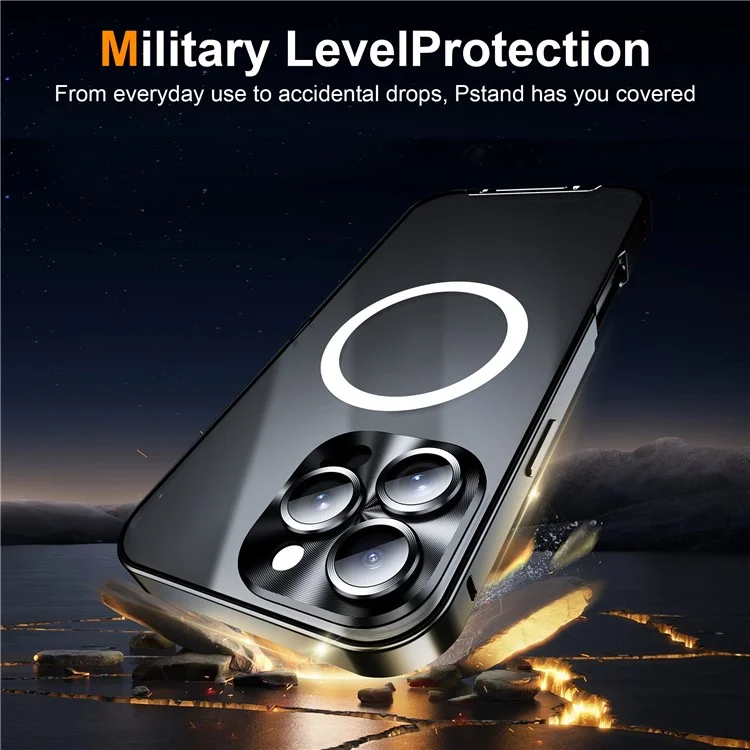 Para iPhone 16 Pro Case Compatível com MagSafe Metal Frame Matte Phone Cover - Preto