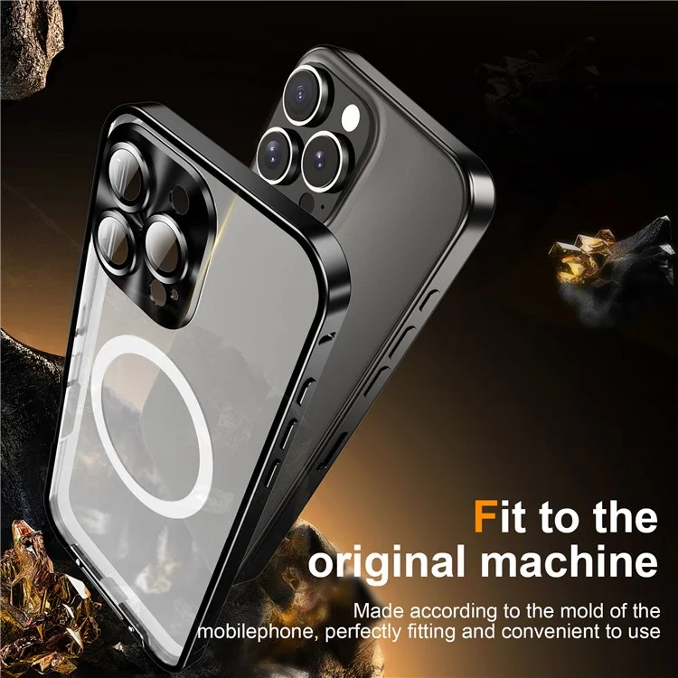 Para iPhone 16 Pro Case Compatível com MagSafe Metal Frame Matte Phone Cover - Preto
