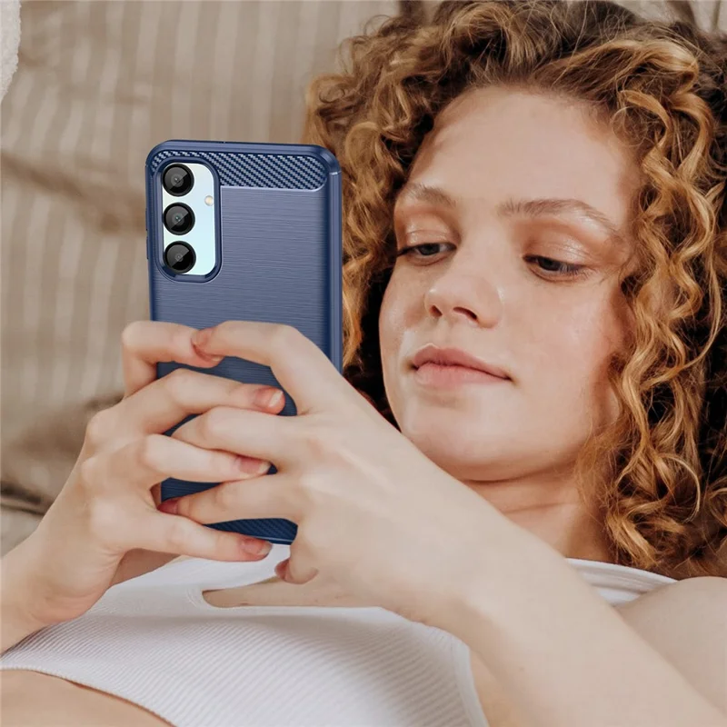 For Samsung Galaxy A16 5G / A16 4G Case Carbon Fiber Texture TPU Brushed Phone Cover - Blue