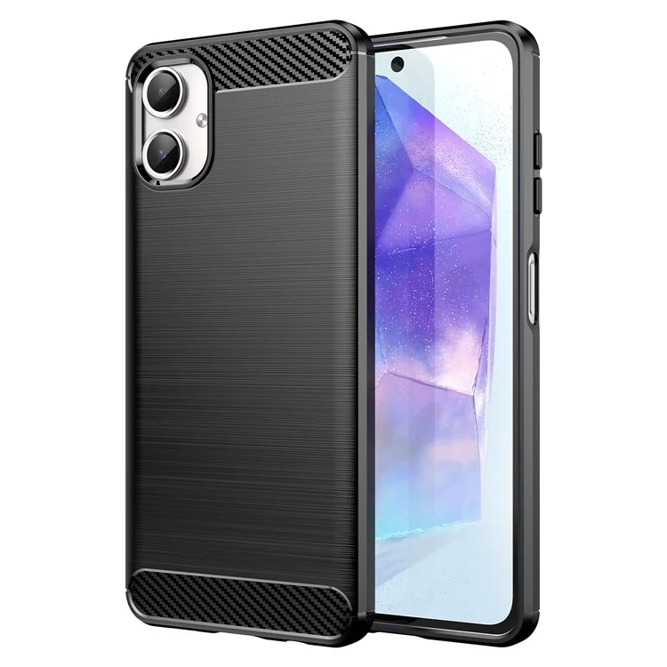 For Samsung Galaxy A06 4G Case Carbon Fiber Texture TPU Brushed Phone Cover - Black