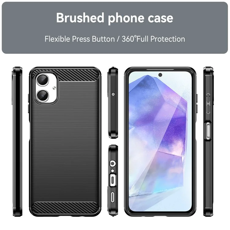 For Samsung Galaxy A06 4G Case Carbon Fiber Texture TPU Brushed Phone Cover - Black