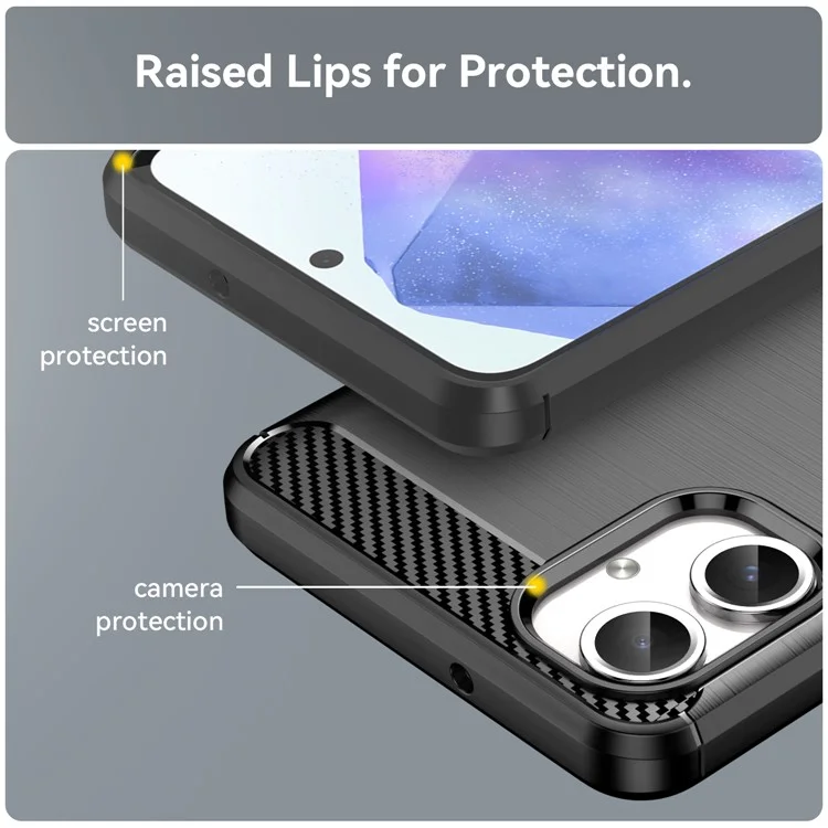 For Samsung Galaxy A06 4G Case Carbon Fiber Texture TPU Brushed Phone Cover - Black