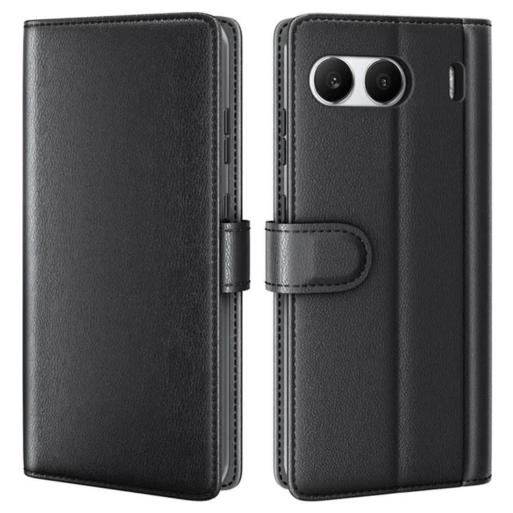 For OnePlus Nord 4 Case Genuine Split Leather Phone Cover with Wallet Stand - Black