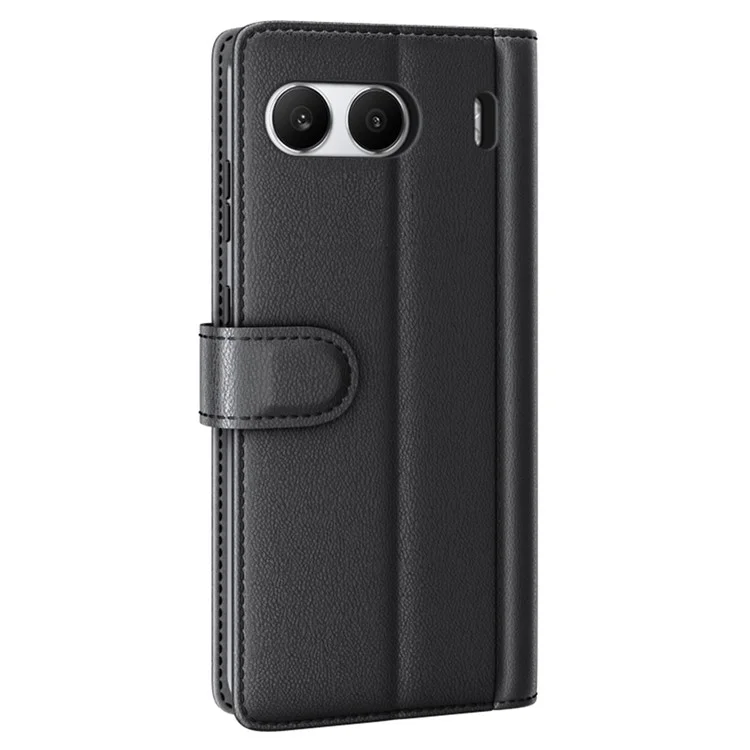 For OnePlus Nord 4 Case Genuine Split Leather Phone Cover with Wallet Stand - Black